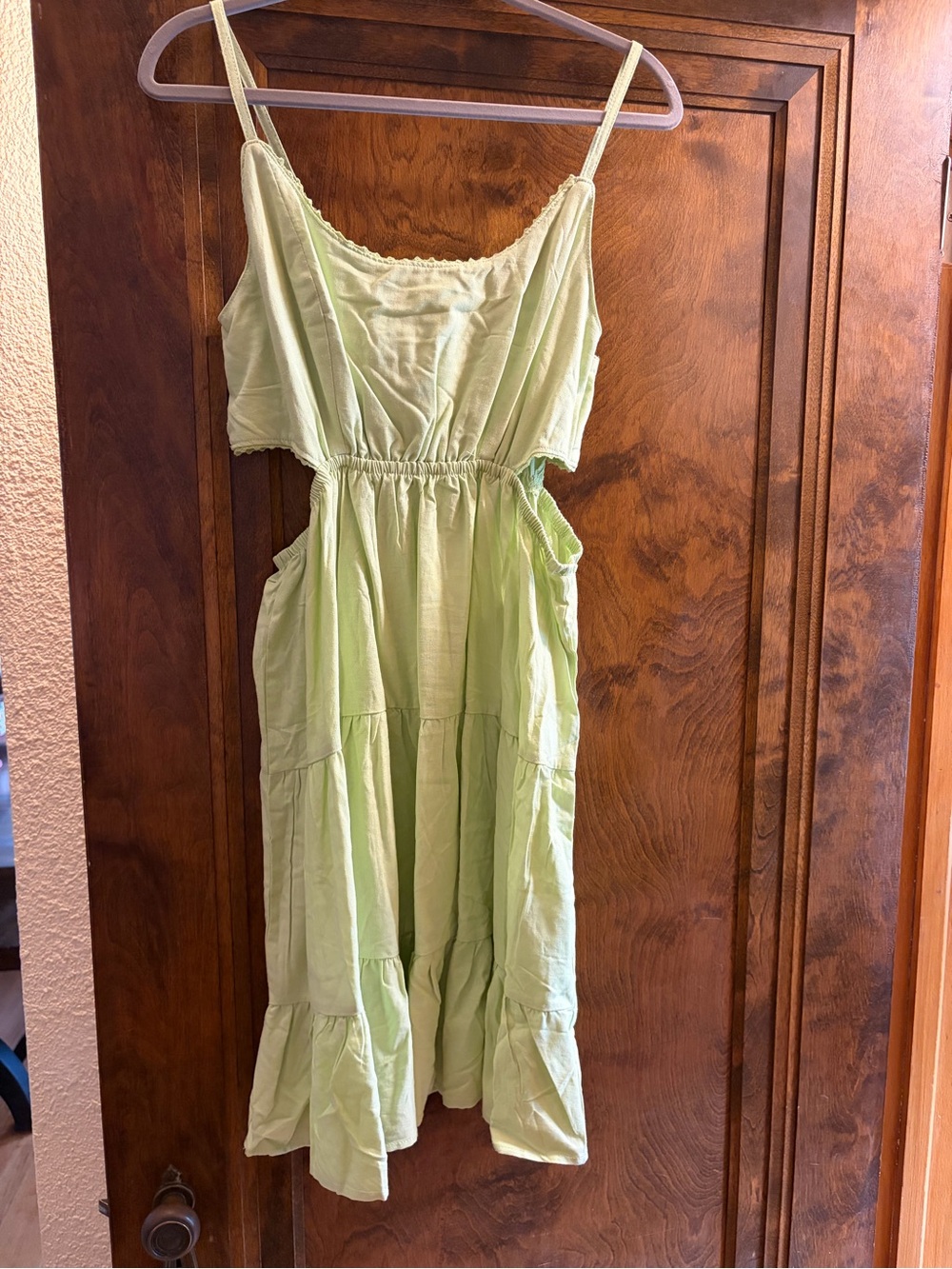 Serra Light Green Tiered Spaghetti-Strap Dress